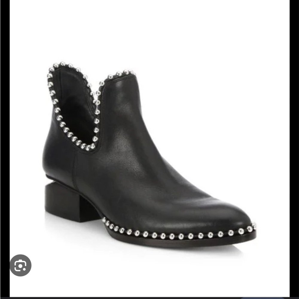 Alexander Wang Kori Cutout Studded Leather Ankle Boots in Black.